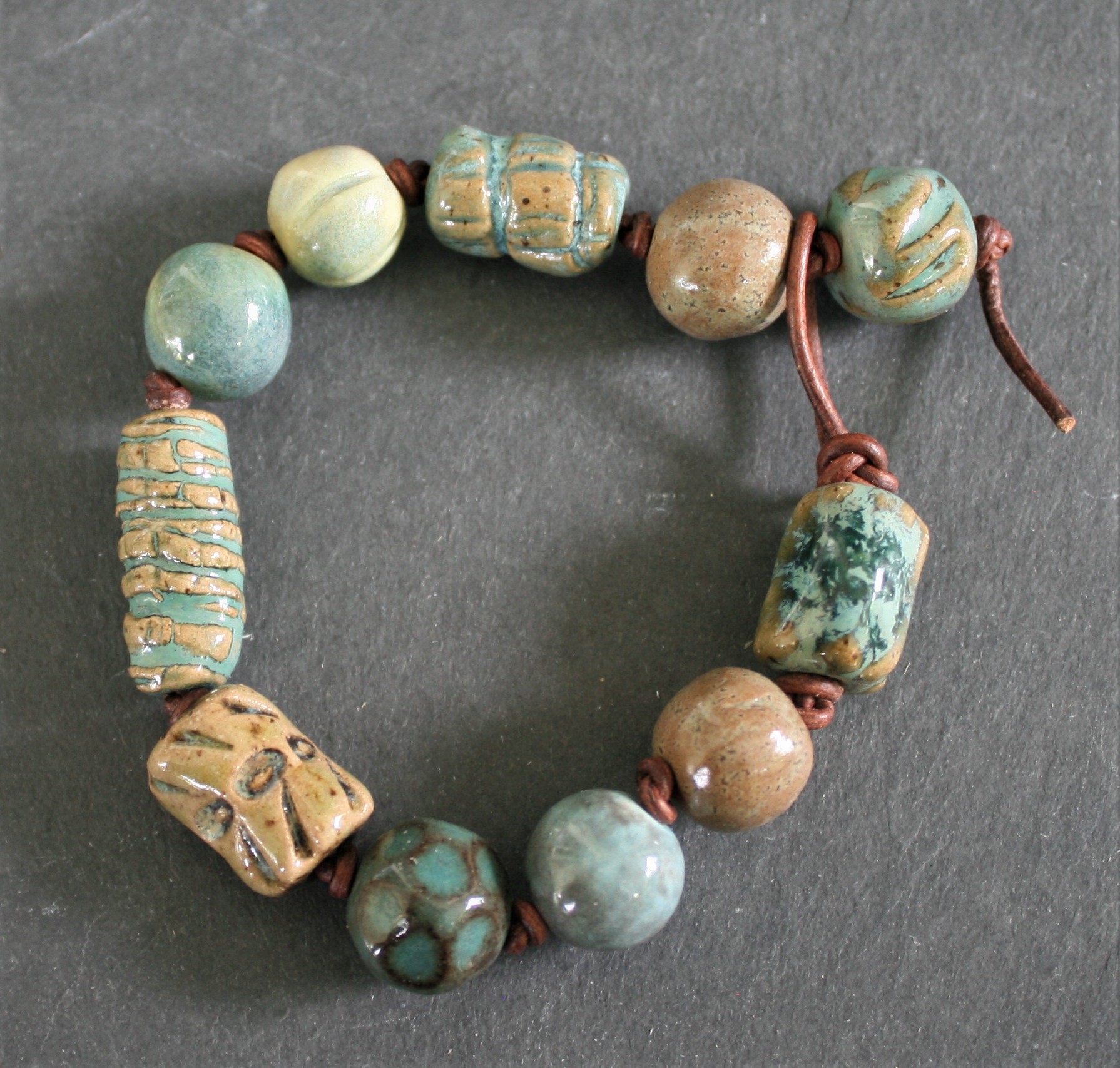 Ceramic Beads and Leather Bracelet