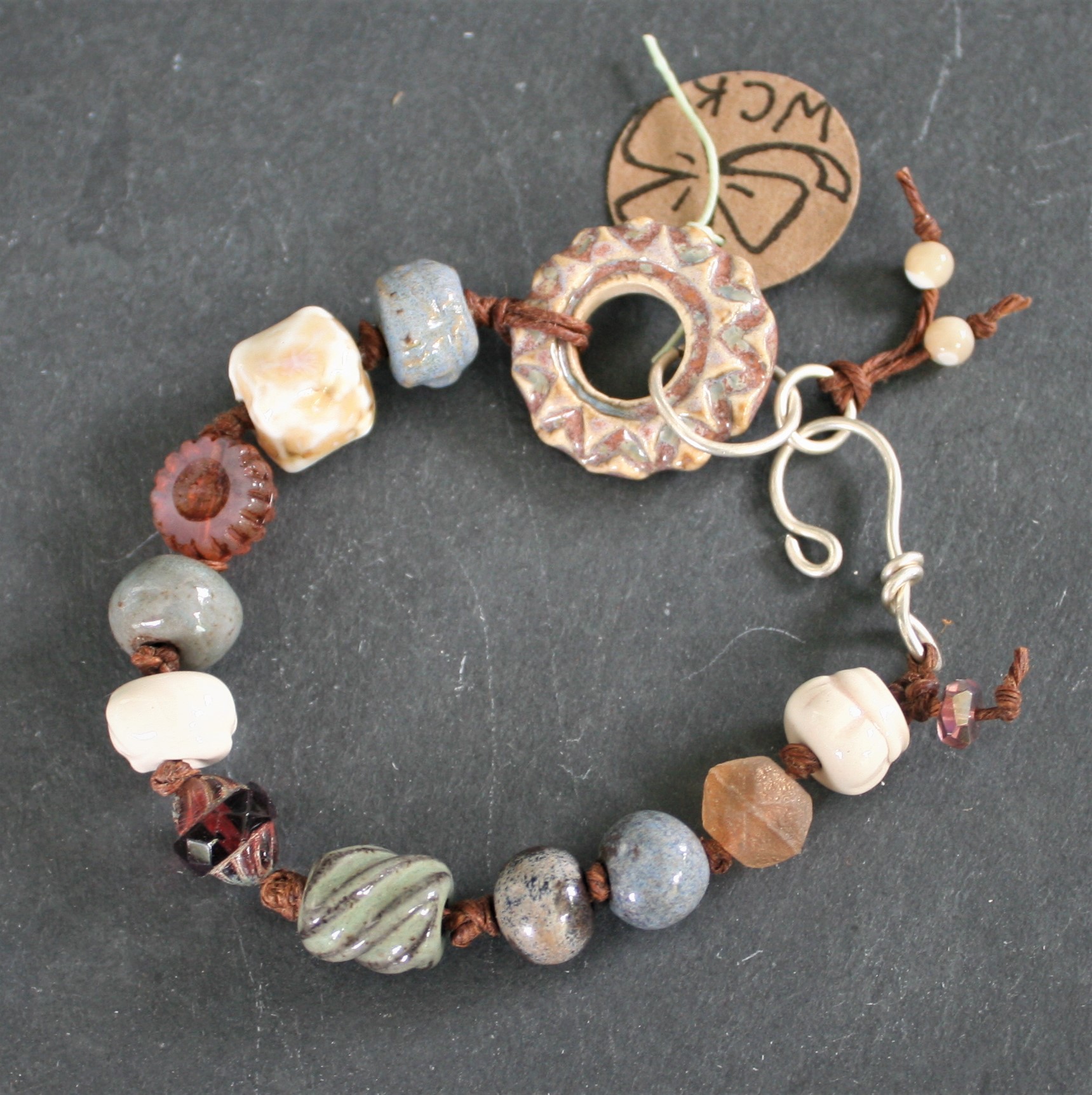Ceramic Jewelry Making Bracelet, Handmade Ceramic Cat Beads